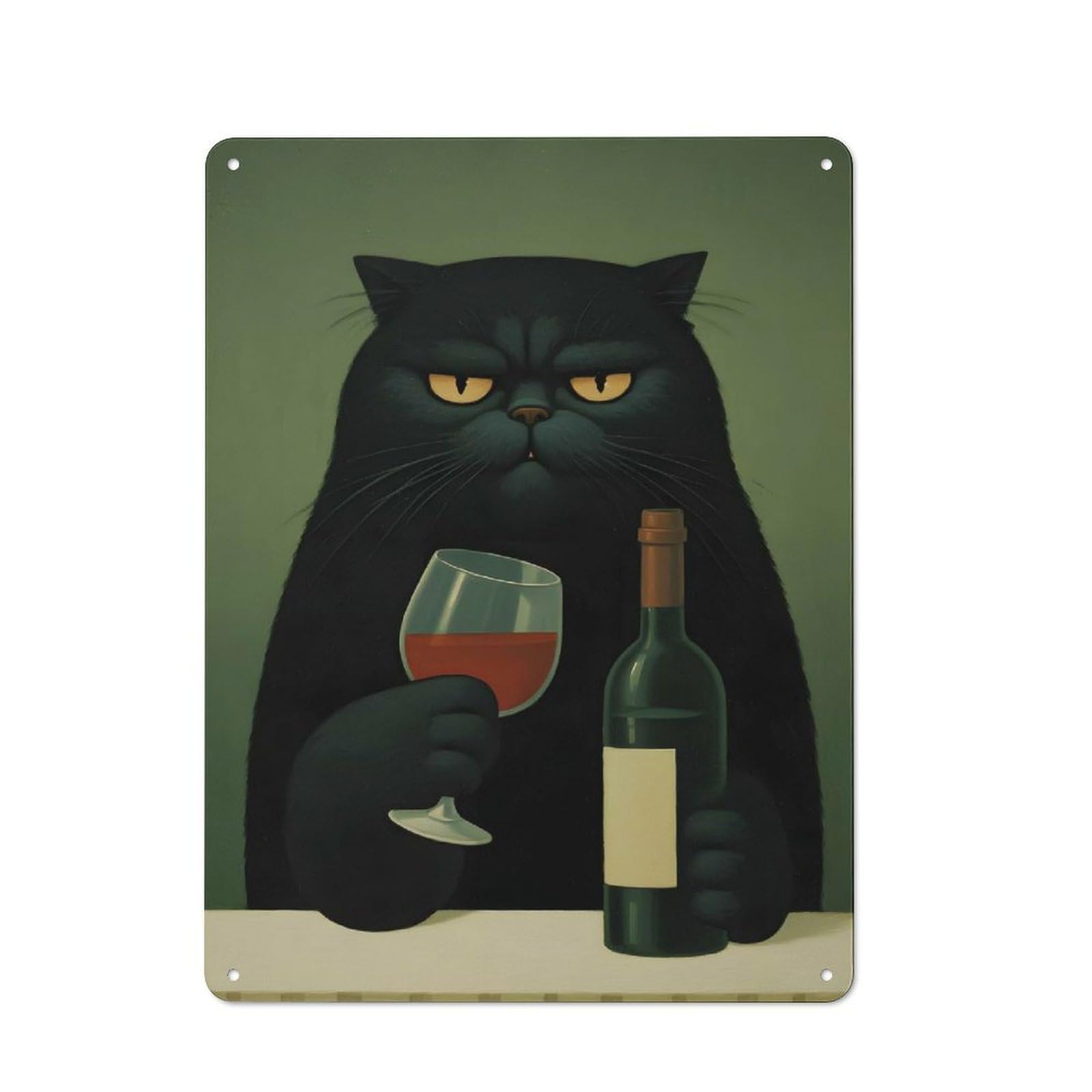 Junmoney Style Grumpy Cat With Wine Farmhouse Metal Sign 40X30cm, Barn Rustic Kitchen Decor For Cottage, Kitchen, Hallway Or Breakfast Nook