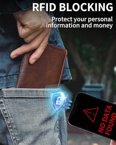 Image of Artpaxy Mens Wallet Bifold Genuine Leather RFID Blocking Wallet for Men with 2 ID Windows 11 Card Holders 2 cash pockets 1 Gift Box