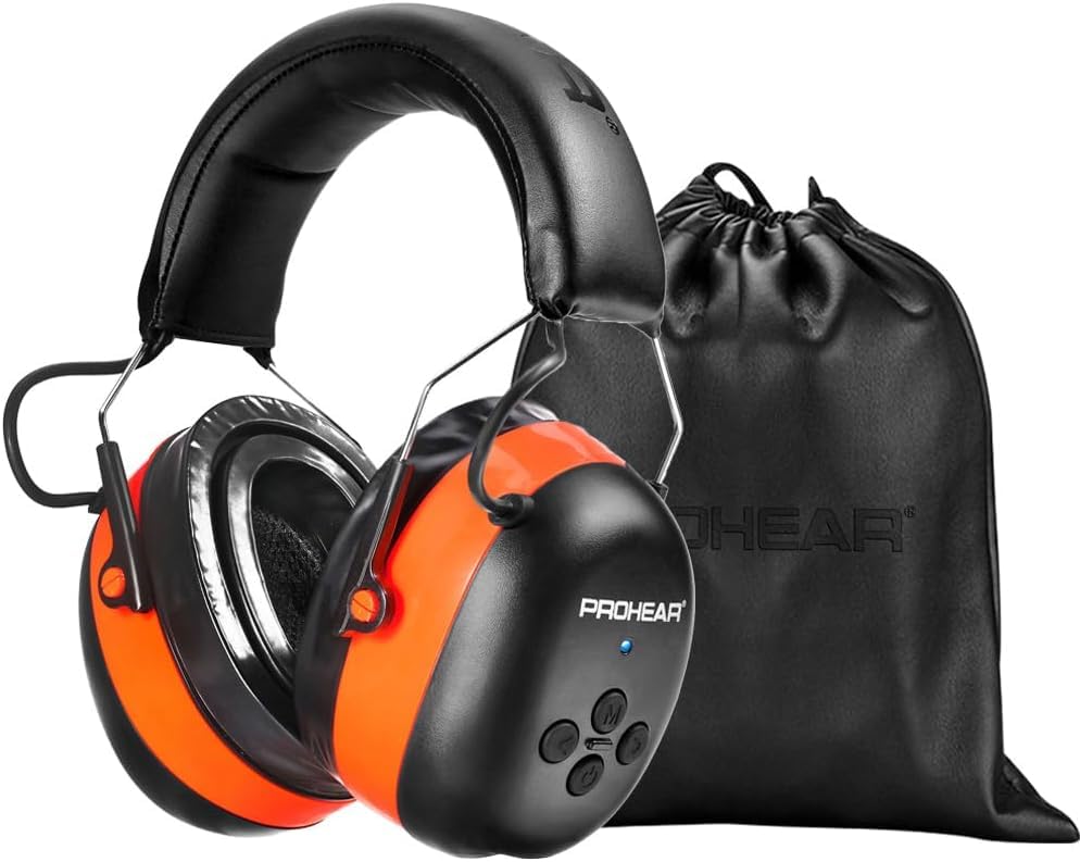 PROHEAR 037 Wireless Bluetooth Ear Defenders Rechargeable Hands-Free Calling Headset Safety Earmuffs for Lawn Mowing Hearing Protector for Woodworking Ideal for Carpenter Gardener