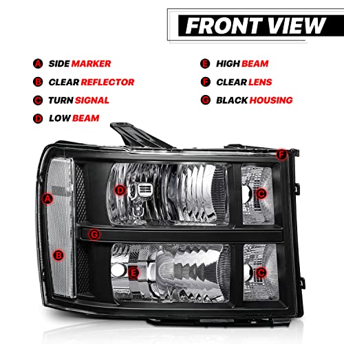M-Auto 2Pc Oe Style Headlights Headlamps Assembly Compatible With 07 08 09 10 11 12 13 Gmc Sierra 1500/07-14 Sierra 2500 3500, Black Housing Clear Corner Headlamps #TOP1