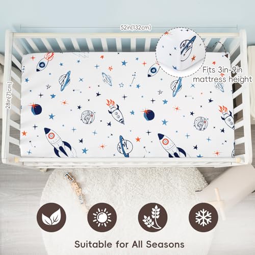 Image of david's kids 4 Pack Fitted Crib Sheets, Ultra Soft Breathable Comfortable Baby Sheet Set for Boys Girls Neutral, 28x52 Inch Fits Standard Crib and Toddler Mattresses, Navy Space