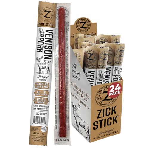 Zick's Venison with Pork Meat Snacks 1.3oz, 24-Pack - Premium Game Meat, Hardwood Smoked...