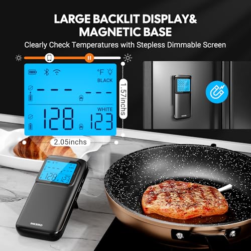 INKBIRD Wireless Meat Thermometer, 5G WiFi and 5.4 Bluetooth Meat Thermometer Digital Wireless for Grilling and Smoking, 5 Sensors, IP67 Dual Probes and Backlight LCD Display for BBQ Smoker Oven Grill