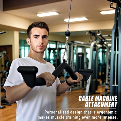 Image of BLUSLM Lat Pull Down Bar T bar Row Attachment, V Bar Tricep Lat Pulldown Attachments, Back Strength Training Bar for Home Gym Exercise Cable Machine Attachments