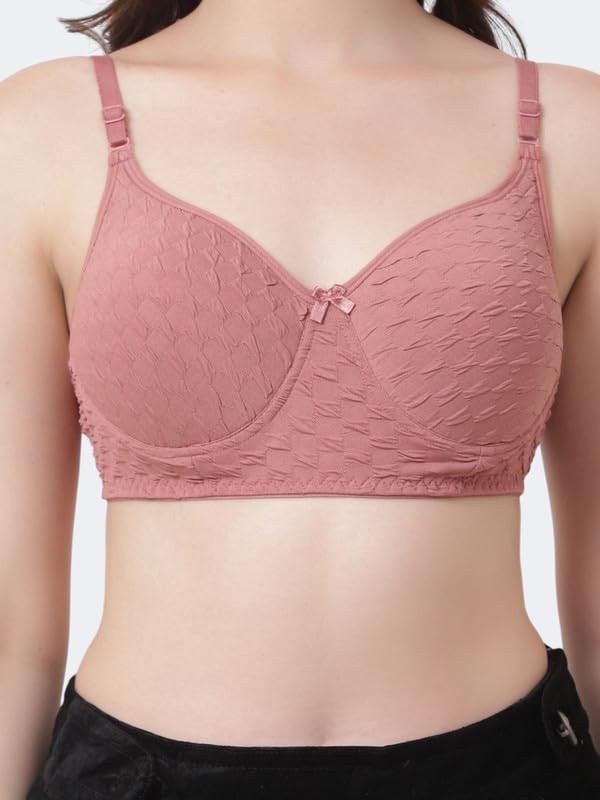 Image of Women's Cotton Full Coverage Lightly Padded Wirefree T-Shirt Bra Combo Pack of 3