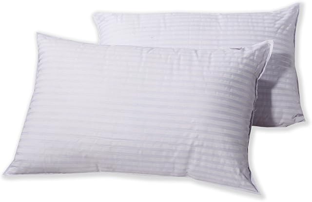 Sleep&Smile Luxury Hotel Quality Satin Stripe Cover Permafresh Pillows Hollowfibre Filling - 2 Pillows, 2 Pack Made In The Uk