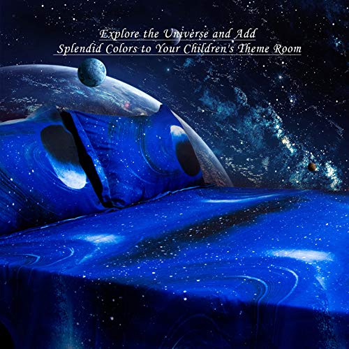 Image of Bedlifes Galaxy Outer Space Sheet Set, Galaxy Themed, 3 pcs Including Flat Sheet, Fitted Sheet, and 1 Pillowcase (Light Blue King)