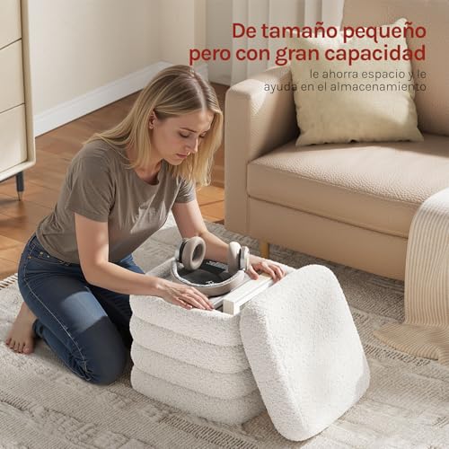 WOLTU Taburete Almacenaje Plegable de Almacenamiento, Taburete Reposapiés para Sofá y Cama, Baúl Puff con Tapa Extraible, Cuadrado, Tapizado de Tejido Polar Teddy, 37,5x37,5x38 cm, Blanco - imagen 4