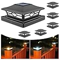 VOLISUN Solar Post Cap Lights: 6 - Pack Outdoor Deck Post Cap Lights Black for Dock Fence Waterproof 2 Color Modes,4x4/6x6 Wooden/Vinyl Posts