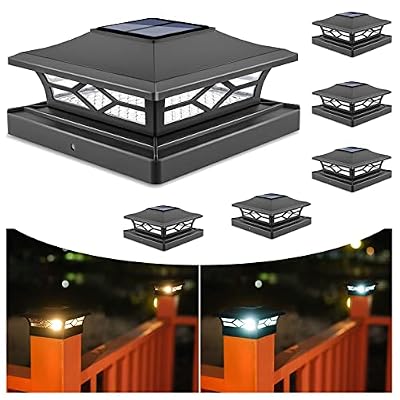 VOLISUN Solar Post Cap Lights: 6 - Pack Outdoor Deck Post Cap Lights Black for Dock Fence Waterproof 2 Color Modes,4x4/6x6 Wooden/Vinyl Posts
