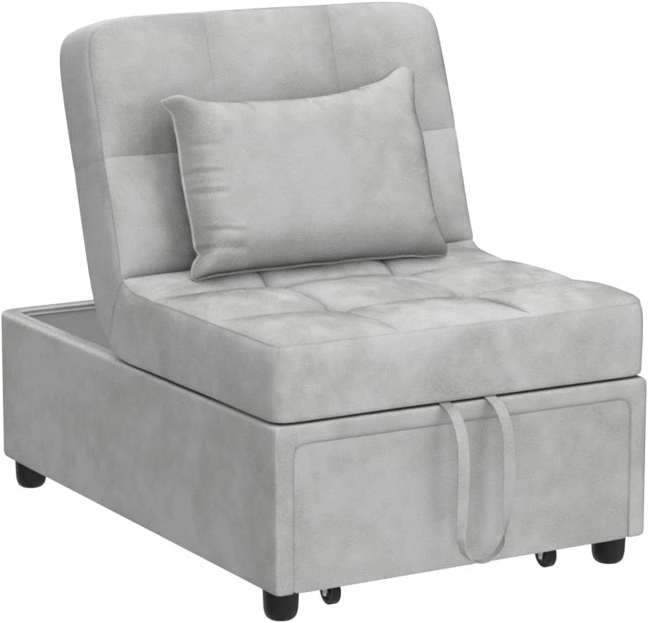 Convertible Chair Bed, Deck Chair Sleeper 4 in 1 Multi-Function Folding Ottoman Sofa Bed with Adjustable Sleeper for Small Room Apartment (Gray)