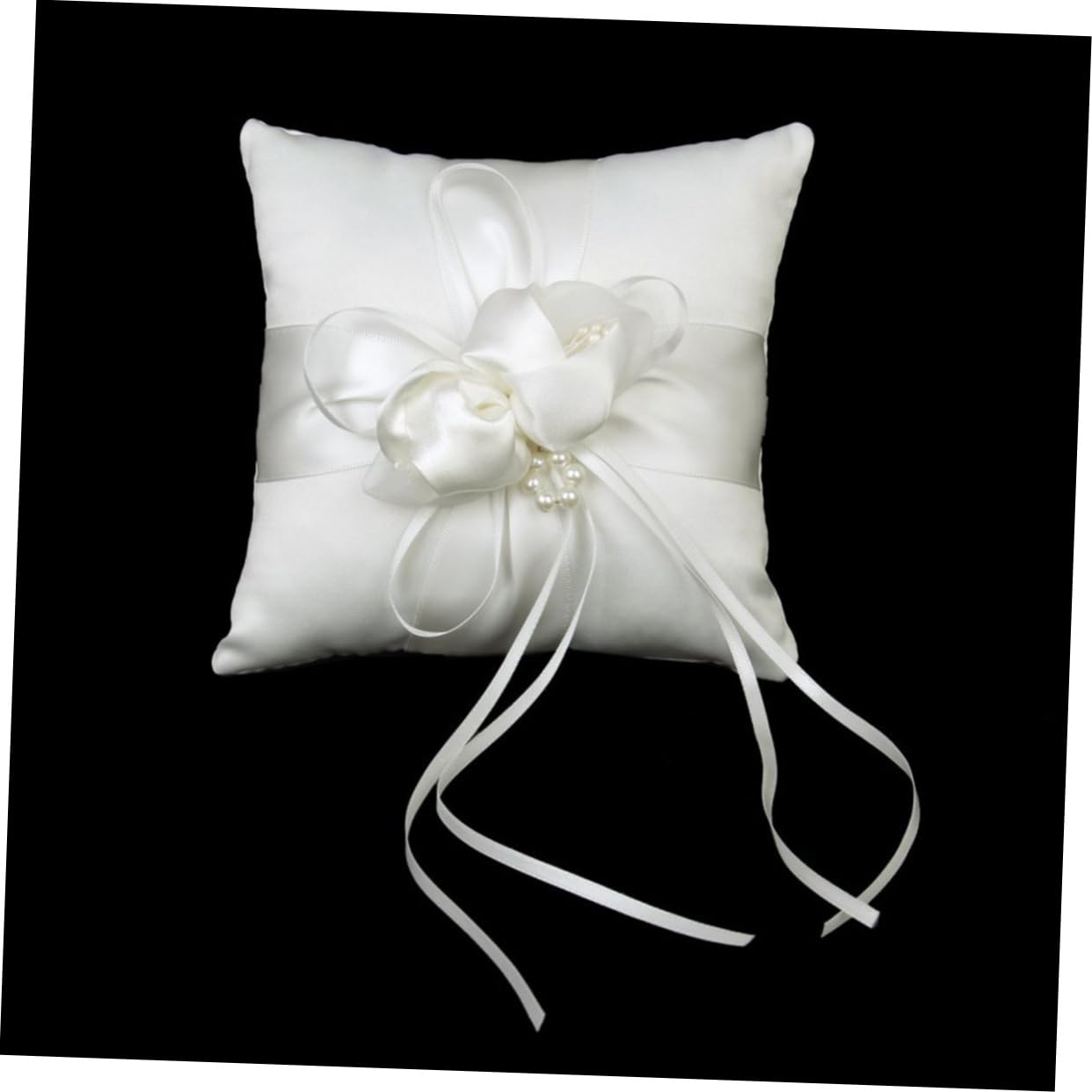 Amosfun 3stücke Ringträgerkissen Mit Blumenknospen Kunstperlen Elegantes Hochzeitsdekor Für Zeremonien Weißes Satin-Kissen Mit Ribbons Für Braut Und Bräutigam