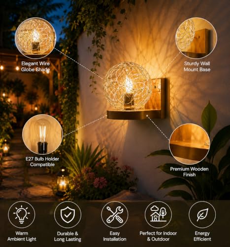 Image of Home Decor Wall Lights Glass Lamp Shade with Premium Finish & E27 Bulb Holder for Living Room, Bedroom, Balcony, Kitchen, Cafes | Decorative Night Lamps Fixtures | Elegant Wall Hanging Lights