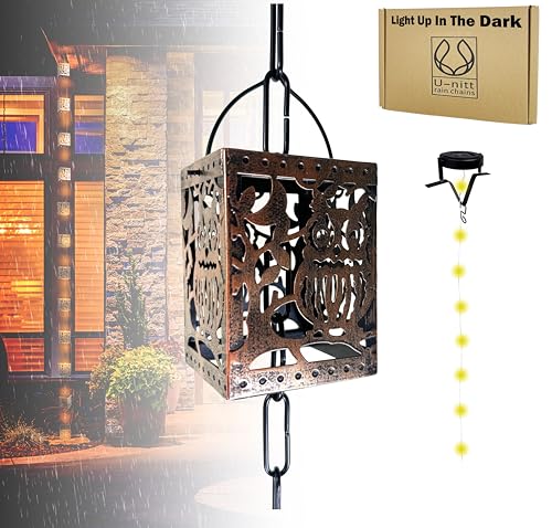 Rain Chain Water Collection for Gutters, Rainwater Catcher & Diverter, 8.5 FT Chains for Outside Garden, Antique Light Up Cups, Roof Downspout, Works with Heavy Rain, w/Gutter Clip for Rainchains