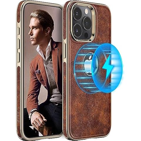 LOHASIC for iPhone 15 Pro Max Case Compatible with Magsafe, Vintage Leather Slim Luxury PU Flexible Bumper Non-Slip Grip Protective Cover Magnetic Phone Case for iPhone 15 Pro Max 6.7" (2023) - Brown Cover
