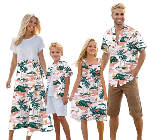 Cromoncent Matching Hawaiian Outfits for Family, Dad and Son Matching Luau Beach Tropical Shirts...