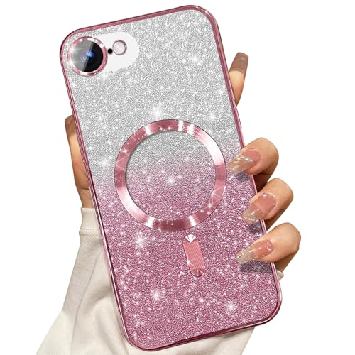 Image of Misscase for iPhone 17e & iPhone 16e Magnetic Glitter Case Compatible with MagSafe,Camera Lens Protector Full Protection Elegant Anti-Scratch Dust-Proof Net Cover for iPhone 17e & iPhone 16e Pink