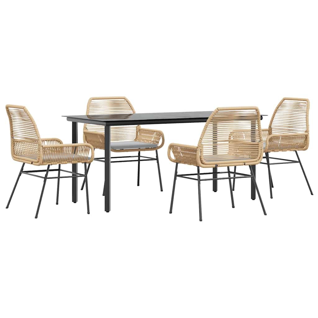 Salon de jardin 5 pièces en résine tressée marron avec table en verre et 4 fauteuils