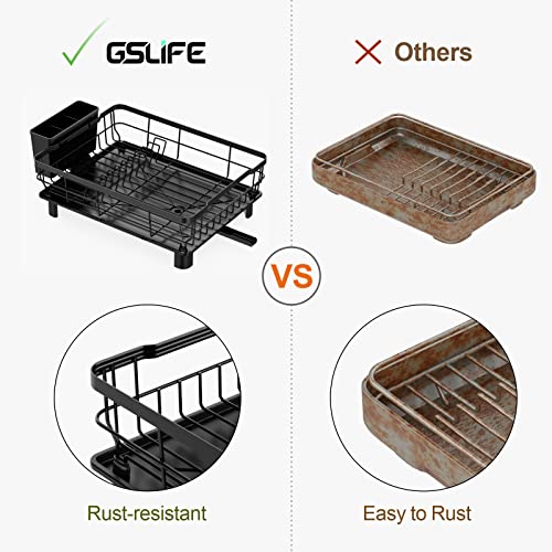 Gslife Dish Drying Rack With Drainboard - Dish Racks For Kitchen Counter With Swivel Spout, Dish Rack With High Feet Tray And Removable Utensil Holder, Black #TOP5