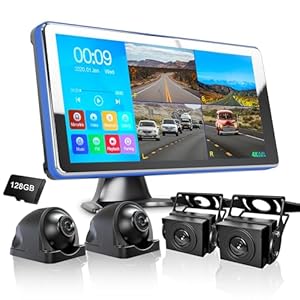 ASLONG 4K Backup Camera 4CH Dash Cam with 10.36″ Quad Split Touch Screen & 4 AHD Front Rear Sides View Camera w/DVR Recording Music Video Playback Avoid Blind for RV Semi Trailer Truck Van