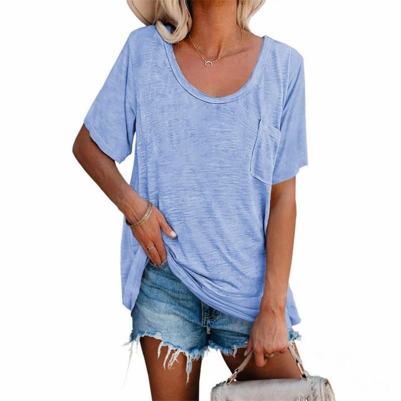 T-shirt bleu ciel 2L pour femmes Cicy Bell col rond en coton léger
