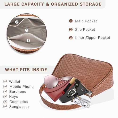 Image of Prpeko Women's Woven Crescent Shoulder Bags Retro 90s Hobo Handbags Top Handle Underarm Bag Clutch Purses