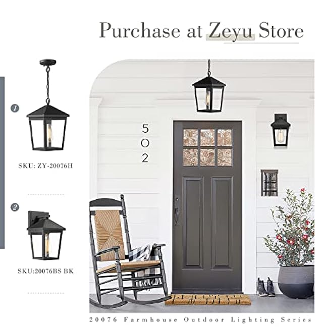 zeyu Farmhouse Outdoor Porch Light, 10.5 Inch Modern Exterior Wall Mounted Light Fixture for House, Die-Cast Aluminum with Clear Glass, Black Finish, 20076BS BK