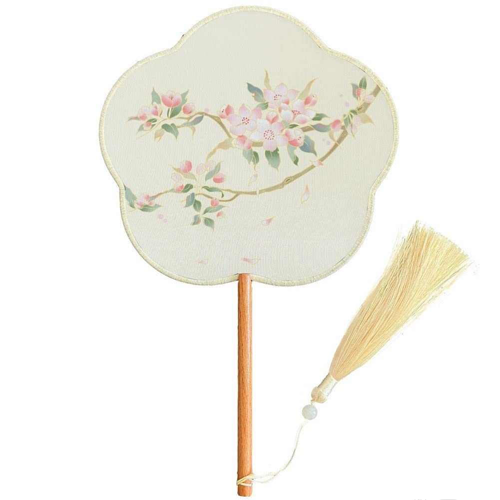 Fituenly Antique Hanfu Fan Paddle Hand Fan Chinese Ancient Hand Fan with Tassel Translucent Round Fan for Costume Dance