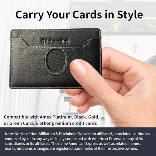 2 Card Minimalist Wallet for Men & Women - Genuine Leather Ultra Thin Black Credit Card Holder - Compatible with American Express Platinum2