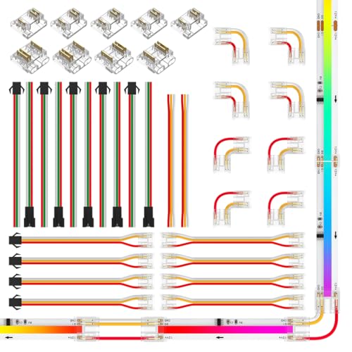 BTF-LIGHTING FCOB 3pin 10mm Steckverbindersatz L-förmiger Stecker Dual-End mit Draht Verbinder Streifen zu SM Buchse SteckerVerbinder von Leiste zu Leiste/Draht 3pin 15cm 22AWG Kabel SM-Stecker
