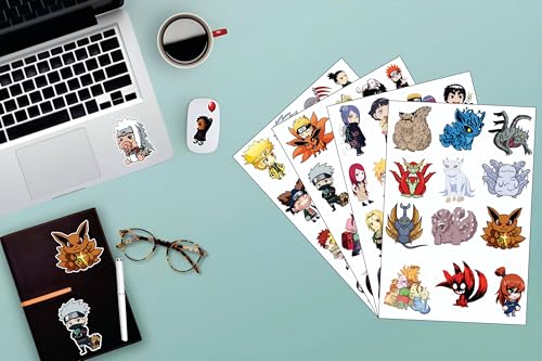 Image of AnimeVerse Pack of 61 Naru Chibi Anime Stickers for Laptop, Phone, Guitar, Bike, PC, | Waterproof Glossy Vinyl Decals | Residue-Free Anime Stickers Collection (Naruto Chibi)