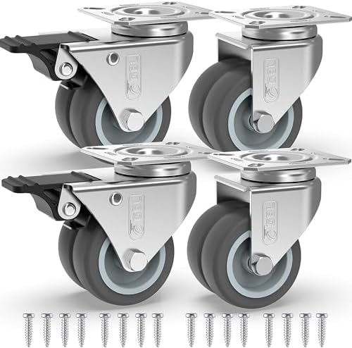 GBL Heavy Duty Castor Wheels - Set of 4 50mm (2") Castors - Rubber Swivel Trolley Wheels for Furniture - Lockable Caster With Brakes - Outdoor Casters - Wheel for Appliance or Bed