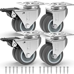 GBL 2 inch Casters Set of 4 Heavy Duty with 2 Locking Brakes + Screws - Up to 880Lbs - Swivel Caster Wheels - No Floor Marks Silent Plate Casters - Silver Castor