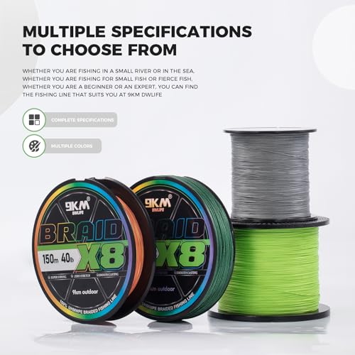 Image of 9KM DWLIFE Braided Fishing Line 8LB-120LB Dyneema Fishing Line, Zero Stretch & Anti-Bite Coating for Freshwater /Saltwater Fishing 4 /8 Strands