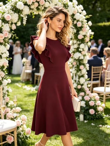 Image of YATHON Women's Vintage Ruffle Sleeve Floral A Line Cocktail Party Dresses