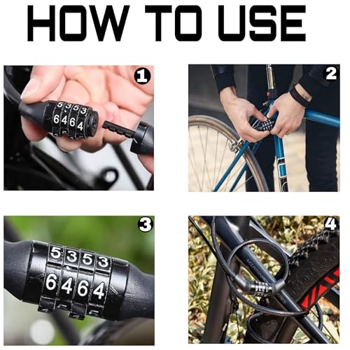Image of DETACHI Bicycle Lock with 4 Digit Combination Anti Theft Steel Cable Lock for Cycle, Bike & Scooter Heavy Duty Security Lock