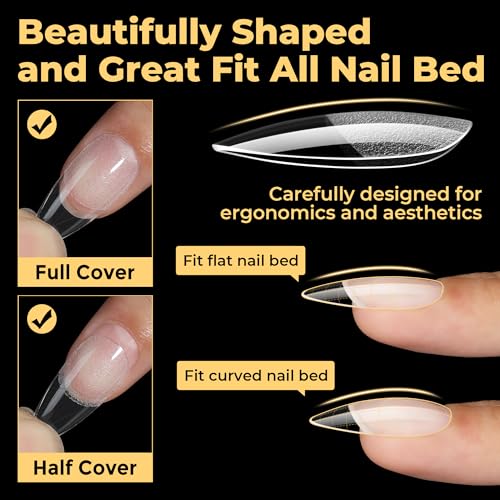 Image of UNA GELLA Medium Almond Nail Tips, Pre Etched Almond Gel Nail Tips, 240pcs Soft Gel Full Cover Clear Press on Fake Nails for Nails Extensions No C Curve DIY Salon at Home 12 Sizes