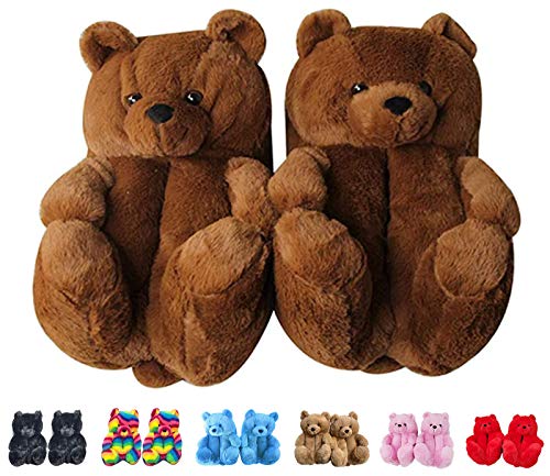 LELEBEAR Teddy Bear Slippers, Plush Animal Slippers Winter Warm Shoes