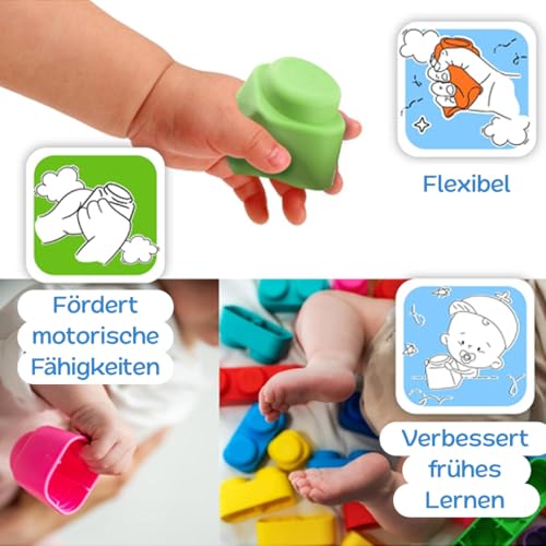 GERARDO'S Motorikspielzeug Bunte Weiche Bausteine zum Stapeln und Türme Bauen - Bauklötze für 6 Monate Oder Mehr, für Kreativität und Spielerisches Lernen, BPA-FREI (Blocks, 10, Stück)