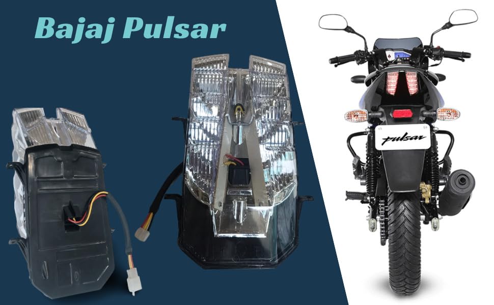 Image of LED Tail Light Assembly Compatible for Bajaj Pulsar UG3, Pulsar 150 & Pulsar 220 | Rear Back Brake Light Lamp for Motorcycle | High Brightness Red LED Tail Lamp | Durable ABS | Pack of 1