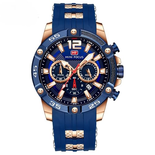 Image of Mini Focus MF0349G Chronograph Watch for Men with Silicone Strap, Multifunction Analog Dial, Quartz Movement, Date Display, Luminous Hands & Water Resistance - Sport Casual Men's Wristwatch