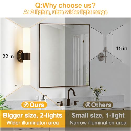 Image of Wall Sconces Set of Two, Modern Bathroom Sconces Wall Lighting with Milky White Glass, Brown Sconces Wall Decor Set of 2 for Bathroom Mirror Bedroom Living Room Hallway