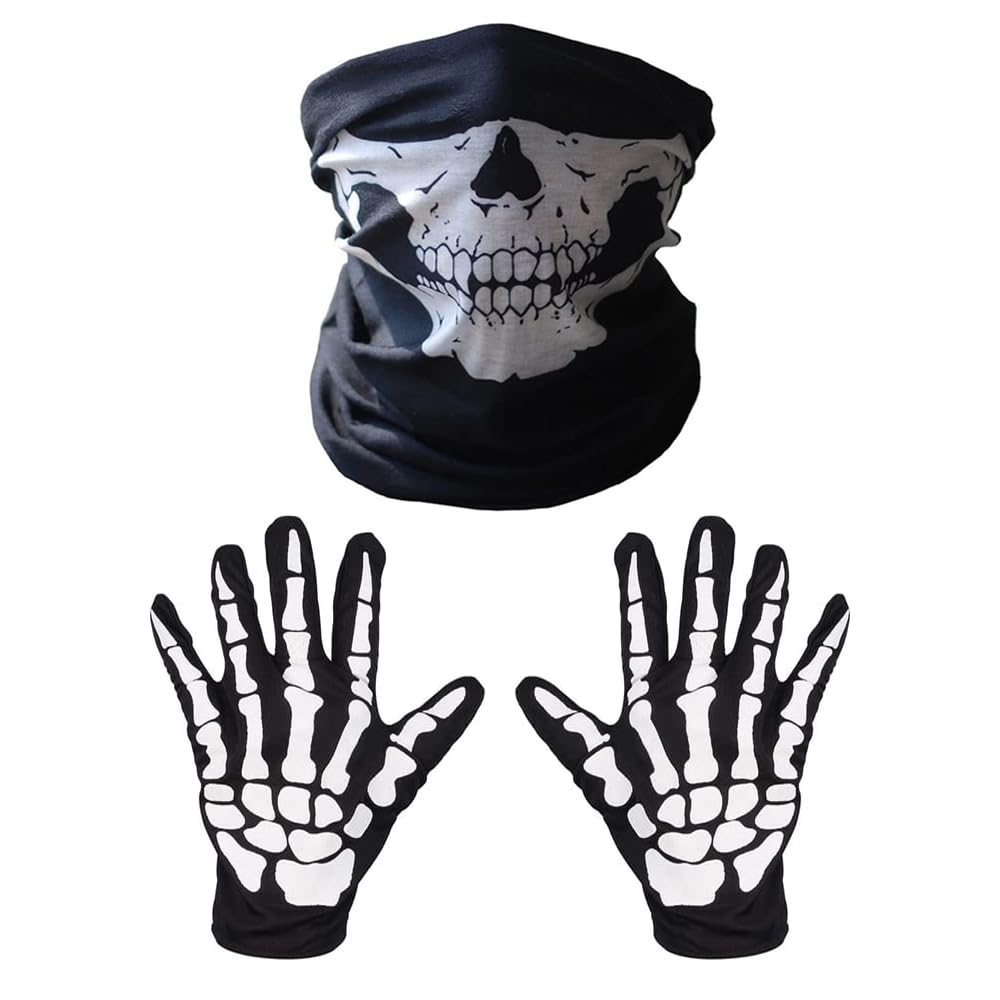 ieron Skull Mask And White Skull Gloves Half Ghost Bones Cosplay Costume For Adult Halloween Dance Costume Party