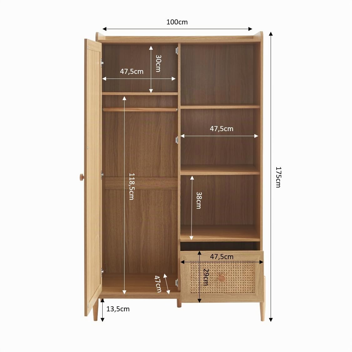 BAÏTA – Armario Pablo Efecto Madera y cannabo, 1 Puerta y 1 cajón