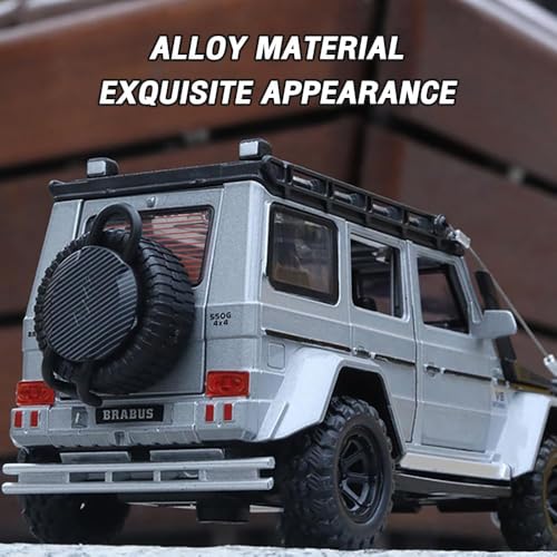 Image of 1:32 Benz G550 Adventure Edition Alloy Diecast Toy Car Pull Back Action, Sound & Light, Openable Doors for Kids (Silver)