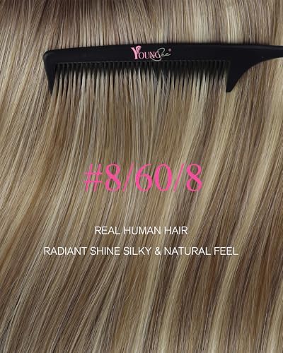 Image of YoungSee Human Hair Tape in Extensions Balayage Brown, Tape in Hair Extensions Real Human Hair, Light Brown Ombre Platinum Blonde, 12 Inch 20pcs 30g, Tape Hair Extension, Soft Texture, for Thin Hair