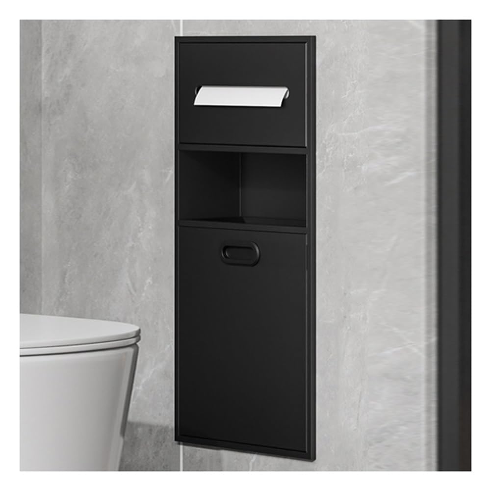 QUSYZD Brushed Stainless Steel Shower Niche Caddy, Recessed Bathroom Shelf with Trash Can, Durable Storage Solution for Organized Showers,Black-30x65x14cm-A