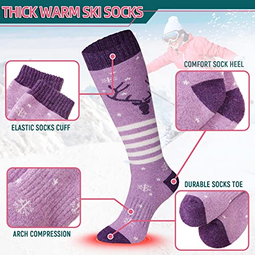 Women Merino Wool Ski Socks Ultra Thick Winter Knee High Snowboarding Warm Boot Snow Skiing Thermal Socks (2 Pairs Deer) #TOP4