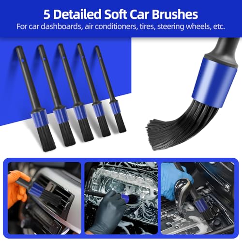 Carehabi Kit Nettoyage Voiture, 22 Pièces Kit de Nettoyage pour Voiture pour l'intérieur et l'extérieur, Brosse de Nettoyage, l'éponge pour l'air Conditionné les Pneus les Vitres le Polissage – Image 4