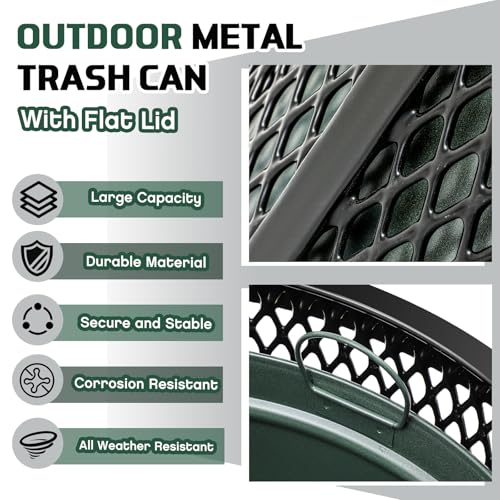 Reallnaive Outdoor Trash Can Commercial 32 Gallon Heavy Duty Metal Round Trash Receptacle Heavy Duty Steel Mesh Garbage Can Included Liner Wide Open Top Lid for Parks, Streets, Public Spaces, Black - Image 4